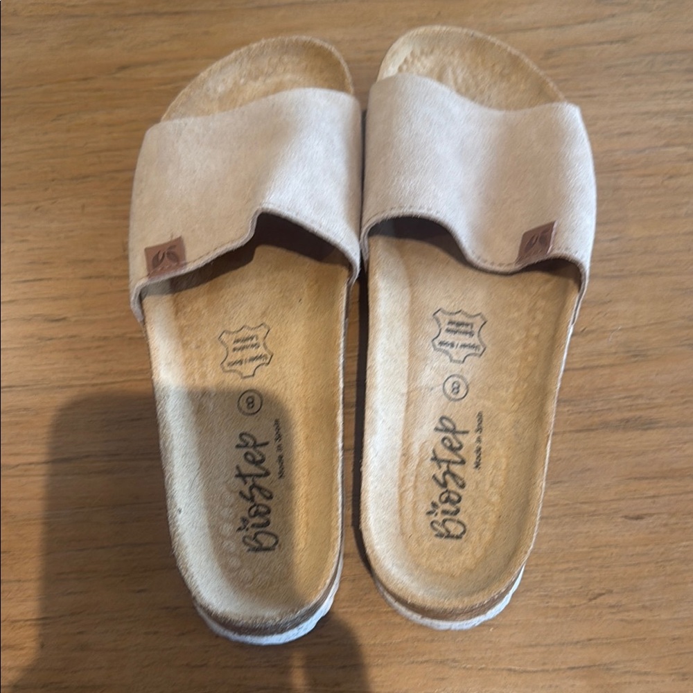 BioStep Women’s Beige Genuine Leather Slide Sandals – Size 8